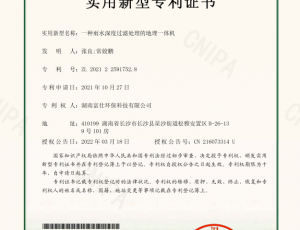 实用新型专利证书 :一种雨水深度过滤处理的地埋一体机